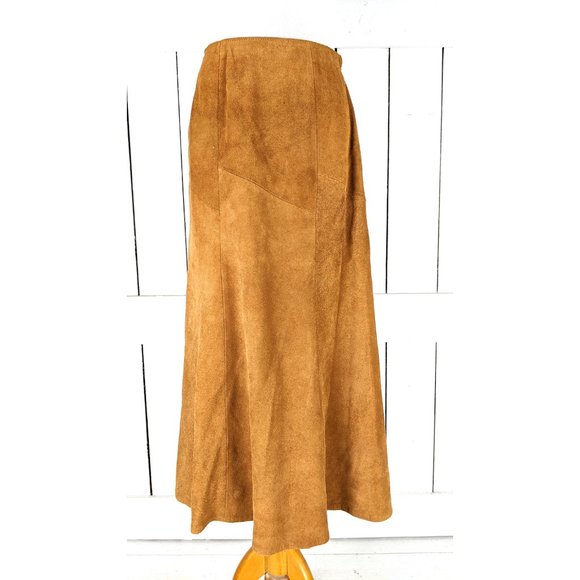 Vintage Avon tan brown suede leather aline long maxi skirt - Picture 8 of 8